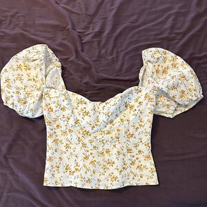 Reformation White Floral Puff Sleeve Blouse